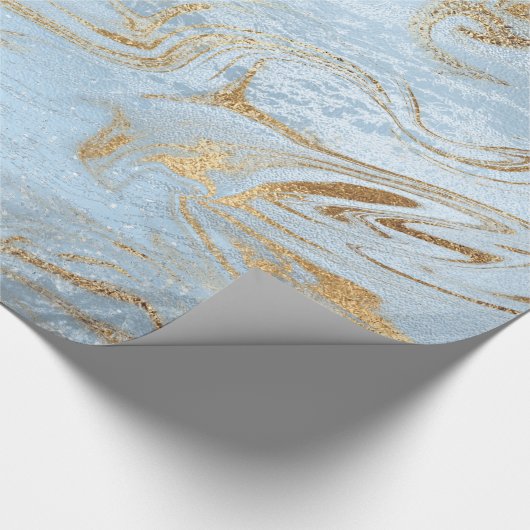 Elegant modern goud en lichtblauw marmer glitter cadeaupapier (Hoek)