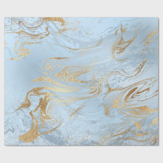 Elegant modern goud en lichtblauw marmer glitter cadeaupapier (Vlak)