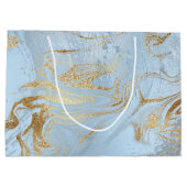 Elegant modern goud en lichtblauw marmer glitter groot cadeauzakje (Achterkant)