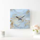 Elegant modern goud en lichtblauw marmer glitter vierkante klok (Huis)