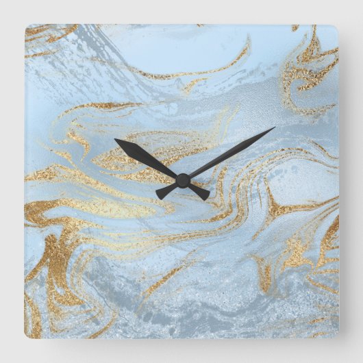 Elegant modern goud en lichtblauw marmer glitter vierkante klok (Voorkant)