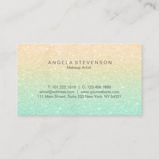 Elegant modern goud- en mint glitter make-up kunst visitekaartje (Achterkant)