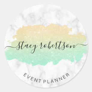 Elegant modern goud- en mintglitter-planner ronde sticker