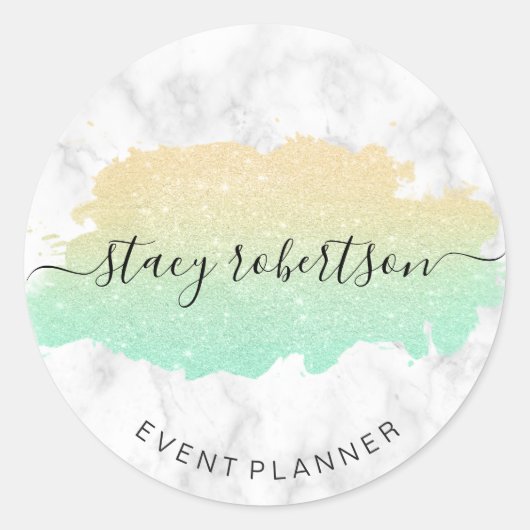 Elegant modern goud- en mintglitter-planner ronde sticker (Voorkant)