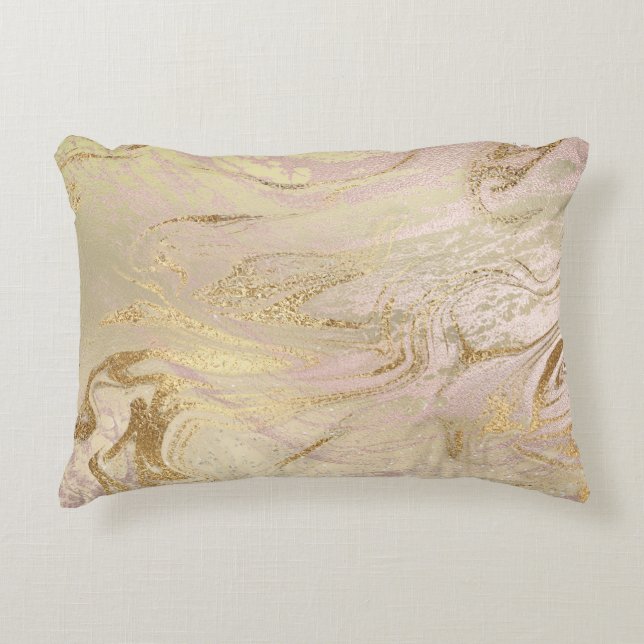 Elegant modern goud en roos goudmarmer & glitter accent kussen (Voorkant)