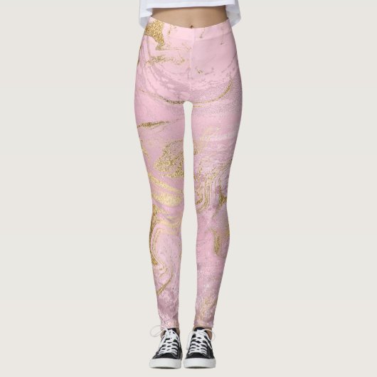 Elegant modern goud en roos goudmarmer & glitter leggings (Voorkant)