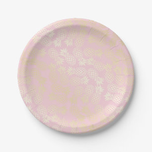 Elegant modern goud- en roze anananaspatroon papieren bordje