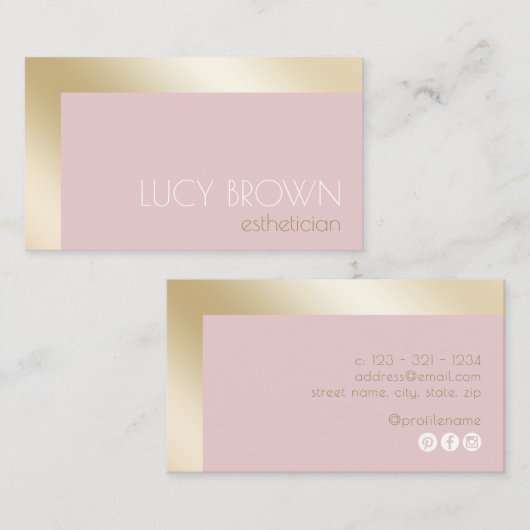 Elegant modern goud- en roze estheticus visitekaartje (Voorkant / Achterkant)