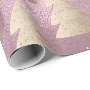 Elegant modern goud- en roze kerstboompatroon cadeaupapier