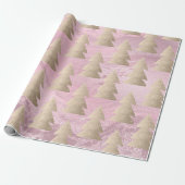 Elegant modern goud- en roze kerstboompatroon cadeaupapier (Uitgerold)