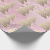 Elegant modern goud- en roze kerstboompatroon cadeaupapier (Hoek)