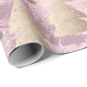 Elegant modern goud- en roze kerstboompatroon cadeaupapier