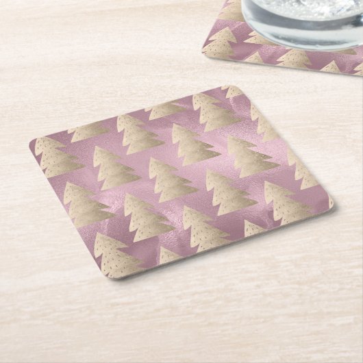 Elegant modern goud- en roze kerstboompatroon kartonnen onderzetters (Schuin)
