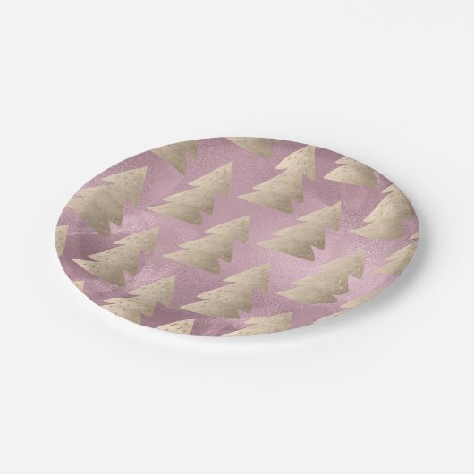 Elegant modern goud- en roze kerstboompatroon papieren bordje (Gekanteld)