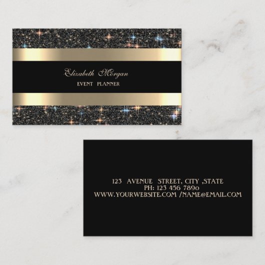 Elegant Modern Goud Gestreept Zwart Glitter Sparkl Visitekaartje (Voorkant / Achterkant)