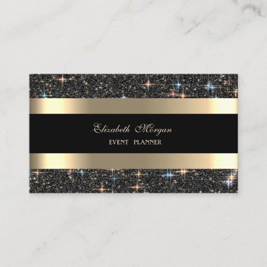Elegant Modern Goud Gestreept Zwart Glitter Sparkl Visitekaartje (Voorkant)