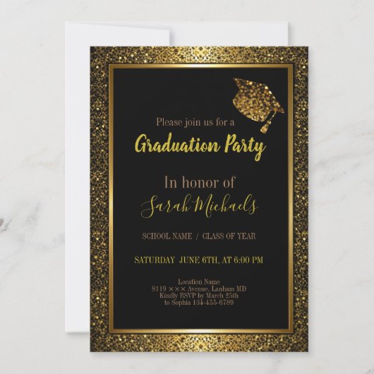 Elegant Modern Goud Glitter Graduation Cap Kaart (Voorkant)