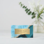 Elegant modern goud glitter turquoise marmer visitekaartje (Staand voorkant)