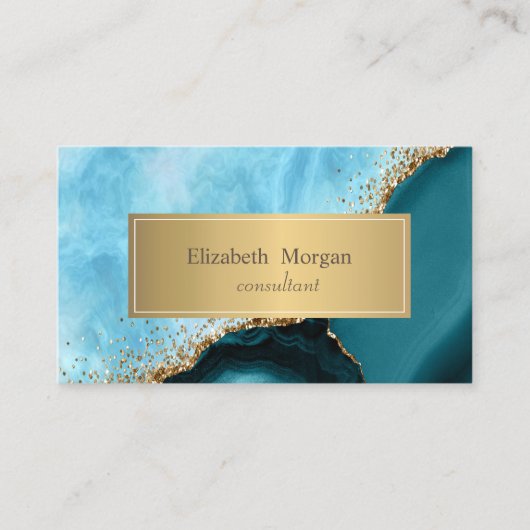 Elegant modern goud glitter turquoise marmer visitekaartje (Voorkant)