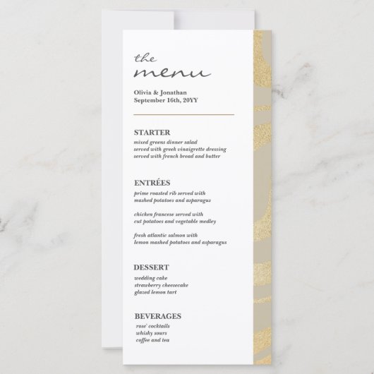 Elegant Modern Goud GlitterTrouwtafel Menu Kaart (Voorkant)