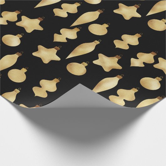 Elegant Modern Goud Kerst Ornament Patroon Cadeaupapier (Hoek)