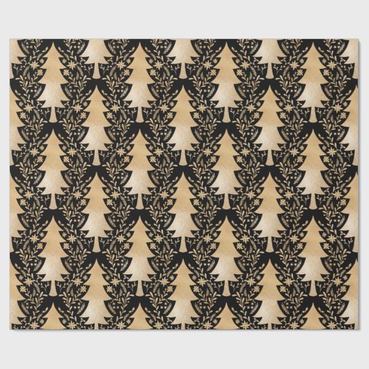 Elegant Modern Goud Kerstboom Bloemen Patroon Cadeaupapier (Vlak)