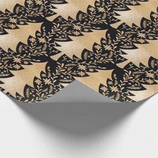 Elegant Modern Goud Kerstboom Bloemen Patroon Cadeaupapier (Hoek)