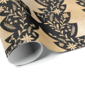Elegant Modern Goud Kerstboom Bloemen Patroon Cadeaupapier (Rol Hoek)