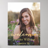 Elegant modern goud lief 16 foto welkom teken poster (Voorkant)