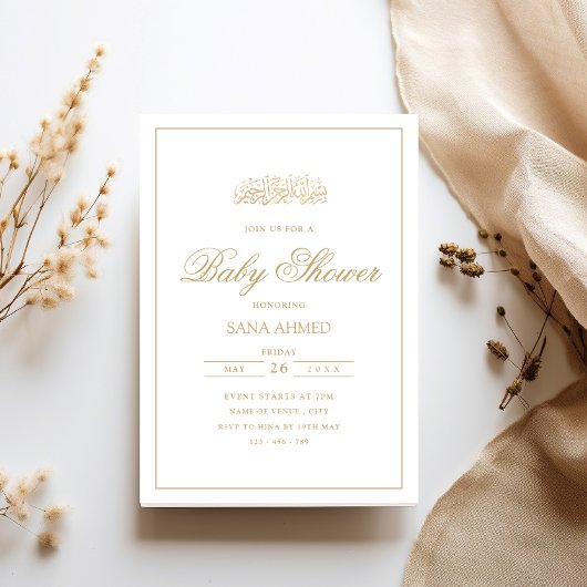 Elegant Modern Goud Lijst Moslim Baby shower Parti Kaart