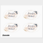 Elegant Modern Goud Lijst Perzik Blauw Bloemen Ovale Sticker (Vel)