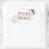 Elegant Modern Goud Lijst Perzik Blauw Bloemen Ovale Sticker (Tas)