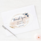 Elegant Modern Goud Lijst Perzik Blauw Bloemen Ovale Sticker (Envelop)