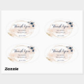 Elegant Modern Goud Lijst Perzik Blauw Bloemen Ovale Sticker (Vel)