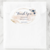 Elegant Modern Goud Lijst Perzik Blauw Bloemen Ovale Sticker (Tas)