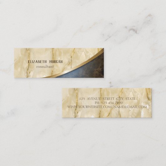 Elegant modern, goud, marmer, leder mini visitekaartje (Voorkant / Achterkant)
