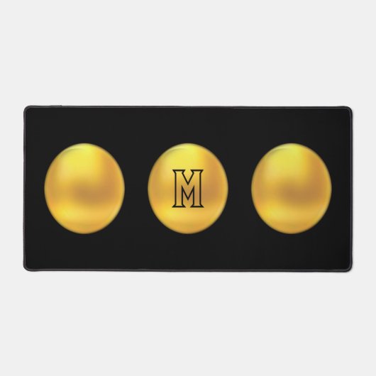 Elegant Modern Goud Polka Dots & Monogram op Zwart Bureaumat (Voorkant)