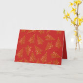 Elegant Modern Goud & Rood Kerstboom Patroon Kaart (Gele Bloem)