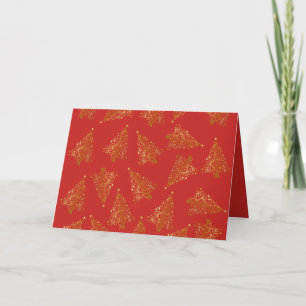 Elegant Modern Goud & Rood Kerstboom Patroon Kaart