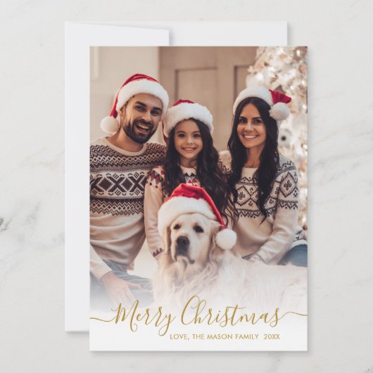 Elegant Modern Goud Script 2 Foto Kerstmis Feestdagenkaart (Voorkant)