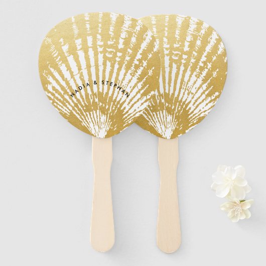 Elegant Modern Goud Seashell Beach Handwaaier (Voorkant en achterkant)