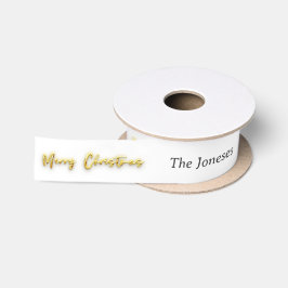 Elegant Modern Goud Vrolijk Kerstmis Custom Wit Satijnen Lint
