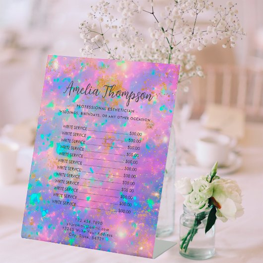 Elegant Modern Goud Vuur Opaal Stone prijslijst Reclamebord Met Voetstuk