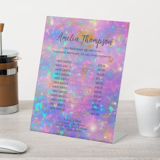 Elegant Modern Goud Vuur Opaal Stone prijslijst Reclamebord Met Voetstuk (Insitu)