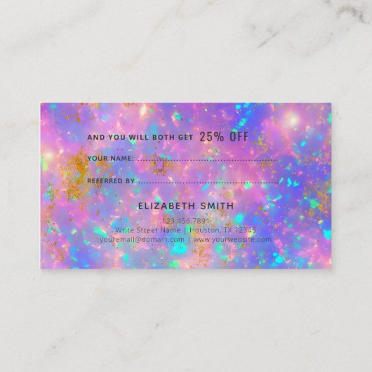 Elegant Modern Goud Vuur Opal Stone Verwijzing Visitekaartje (Achterkant)