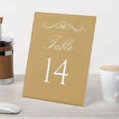 Elegant Modern Goud & Wit Script Tafelnummer Reclamebord Met Voetstuk (Insitu)