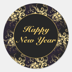 Elegant Modern Goud Zwart Gelukkig Nieuwjaar Stick Ronde Sticker