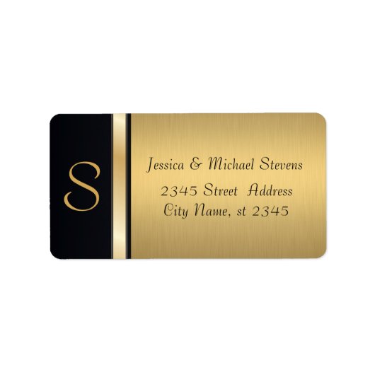 Elegant modern goud / zwart monogram bruiloft etiket (Voorkant)