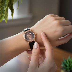 Elegant Modern Goud Zwart Monogram Initiaal Horloge