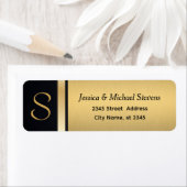 Elegant modern goud/zwart monogram trouwlabel etiket (Insitu)